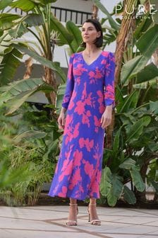 Pure Collection Kleid mit V-Ausschnitt und gezurrten Ärmeln, Blau (M89705) | 92 €