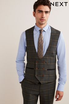 Szary/Niebieski - Trimmed Prince Of Wales Check Suit Waistcoat (M89950) | 137 zł