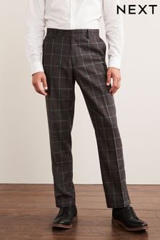 Szaro-brązowe - Spodnie garniturowe w kratkę z ozdobnym wykończeniem (M89953) | 110 zł