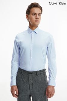 Calvin Klein ブルー ストレッチ スリムフィットシャツ
