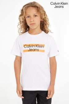Bela fantovska majica s kratkimi rokavi in barvnim blokom Calvin Klein Jeans (M90083) | €17