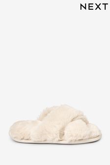 Cream Recycled Faux Fur Slider Slippers (M90111) | $20 - $26