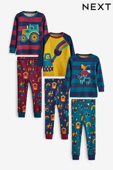 Purple/Blue/Yellow Farmyard Animals Snuggle Pyjamas 3 Pack (9mths-12yrs) (M90143) | €46 - €55