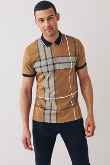 בז' עם משבצות - חולצת פולו מודפסת (M90156) | ‏89 ₪