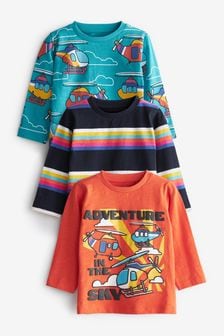 Rainbow Helicopter 3 Pack Long Sleeve Character T-Shirts (3mths-7yrs) (M90230) | €15 - €18