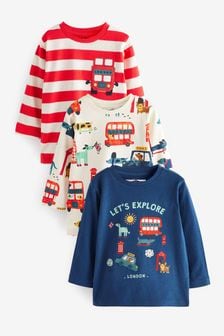 Red/White London 3 Pack Long Sleeve Character T-Shirts (3mths-7yrs) (M90235) | KRW32,800 - KRW39,400