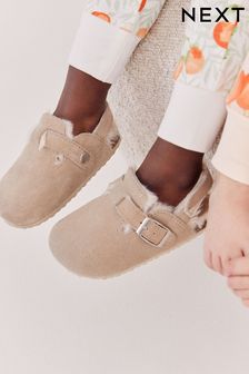 Béžová - Kožené šľapkové papuče s korkovou podrážkou (M90267) | €18 - €21