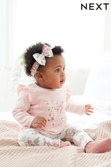 Bladorozowy - Next Odzież niemowlęca trzyczęściowy komplet: koszulka, legginsy i opaska na głowę (M90301) | 86 zł - 98 zł