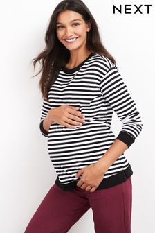 Black/White Stripe Maternity Striped Cotton T-Shirt (M90404) | 28 €