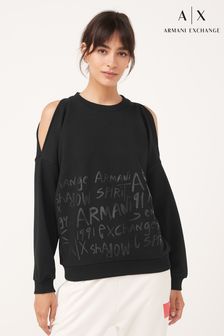 Armani Exchange Black Off Shoulder Sweatshirt (M90451) | MYR 780