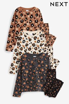 Black/Brown Animal Print Jogger Pyjamas 3 Pack (3-16yrs) (M90630) | $69 - $85