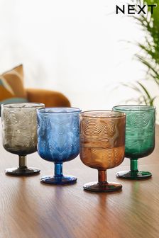 Set of 4 Multi Kellan Pressed Wine Glasses (M90679) | $32