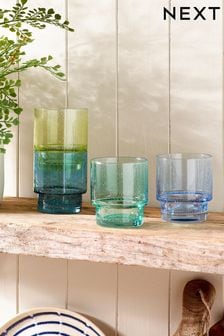 Set of 4 Teal Blue Stacking Tumbler Glasses (M90684) | AED79