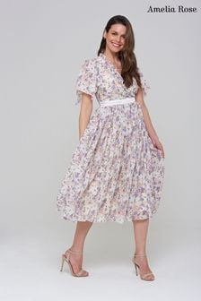 Amelia Rose White Floral Print Wrap Front Dress (M90869) | 217 zł