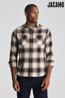 Jacamo Cream Check Long Sleeve Flannel Shirt (M90907) | $49 - $56