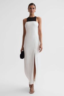 Reiss Ivory Reya Colourblock Fitted Maxi Dress (M91037) | AED1,642