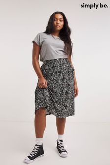 Simply Be Black Print Print Supersoft Jersey Pocket Midi Skirt (M91289) | €13.50