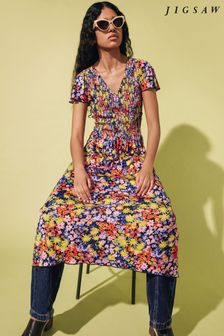 Jigsaw Brown Rave Floral Jersey Dress (M91396) | 457 zł