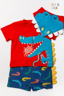 Lily & Jack Red Crocodile Print Cotton Baby Gift Set 3-Piece (M91416) | 119 QAR