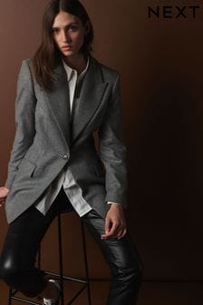 Grey Premium Tailored Single Breasted Wool Blend Blazer (M91560) | €86