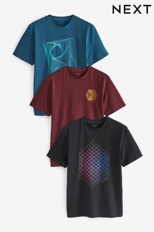 Blau/Schwarz/Rostbraun/Linien - 3er Pack - Bedruckte T-Shirts (M91809) | CHF 72