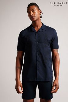 Ted Baker Blue Ranney Short Sleeve Embroidered Panel Shirt (M91822) | €64