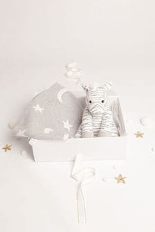Babbico Grey Zebra Plush Toy With Grey Moon And Star Blanket 2 Piece Baby Gift Set (M91908) | €47
