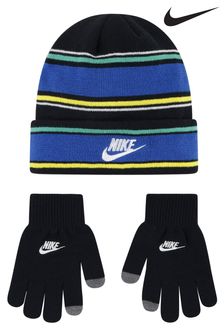 Nike Black Kids Multi Stripe Beanie Hat and Gloves Set (M91947) | ₪ 116
