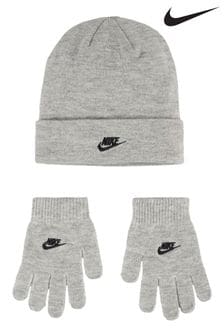 Szary - Dziecięcy komplet: czapka beanie i rękawiczki Nike Kids Club (M91948) | 150 zł