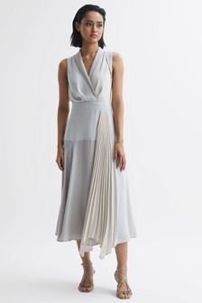 Reiss Lilac Claire Pleated Fitted Midi Dress (M91962) | 1,676 QAR