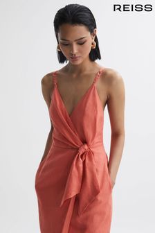 Reiss Coral Esme Petite Linen Side Tie Midi Dress (M91963) | €120