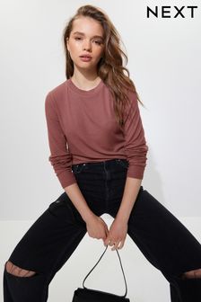 Rose Pink Soft Touch Ribbed Long Sleeve T-Shirt with TENCEL™ Lyocell (M91975) | SGD 22