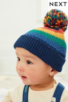 Rainbow Blue Knitted Baby Pom Hat (0mths-2yrs) (M92000) | $10