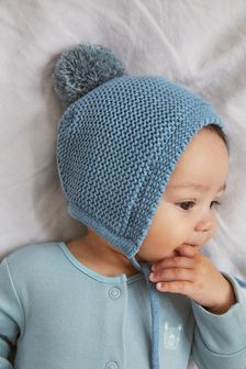 Умеренный синий - Вязаная шапочка-ушанка для малышей (0 мес. - 2 лет) (M92001) | €9