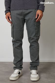 Threadbare Grey Cotton Cargo Pocket Trousers With Stretch (M92095) | AED194