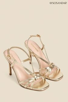 Sosandar Gold Strappy Square Toe Sandals (M92139) | $101