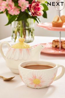 White Floral Teapot and Mug Set