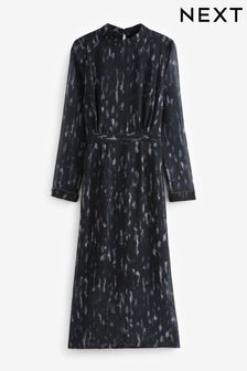 Black Long Sleeve Sheer Lined Midi Dress (M92372) | €25