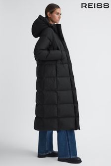 Reiss Black Tilde Longline Hooded Puffer Coat (M92418) | AED2,866
