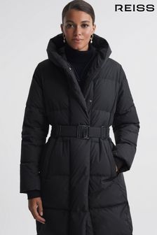 Reiss Black Larissa Petite Long Belted Puffer Coat (M92467) | €467
