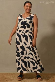Live Unlimited Black Curve Mono Abstract Print Maxi Vest Swing Dress (M92506) | 217 zł