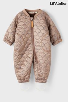 Lil Atelier Baby Unisex Taupe Brown Print Quilted Snowsuit (M92649) | 81 €