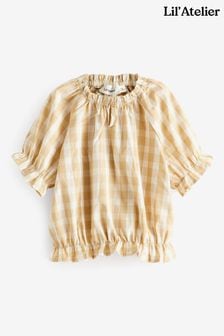 Lil Atelier Beige Check Frill Top (M92687) | $53