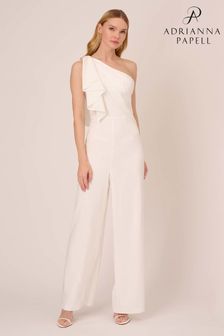 Adrianna Papell白色緞面縐紗垂褶連身褲 (M93081) | HK$2,560
