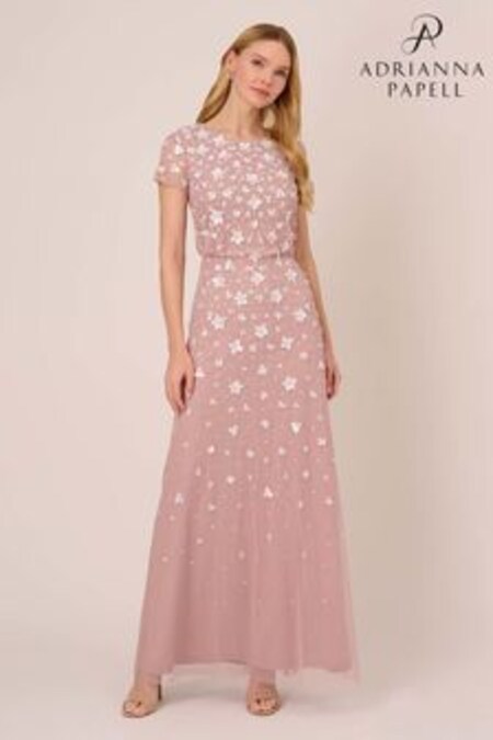 Adrianna Papell Pink 3D Beaded Long Dress (M93082) | €319