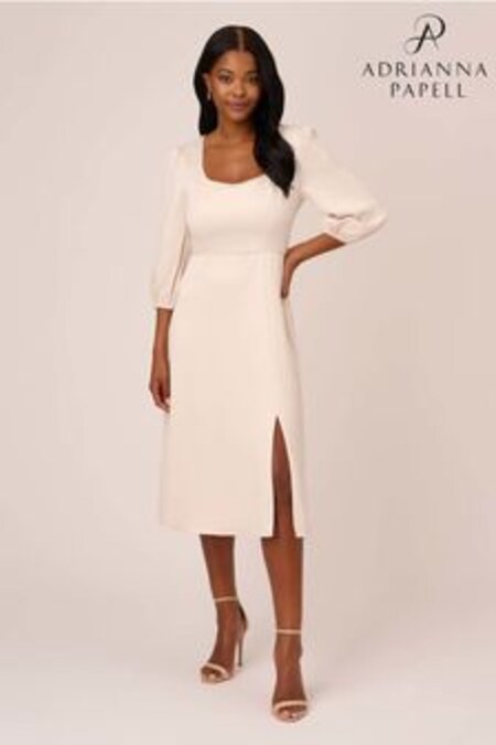 Adrianna Papell White Satin Crepe Cutout Back Dress (M93109) | €208