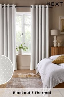 White Tufted Spot Blackout/Thermal Eyelet Curtains (M93249) | $101 - $245