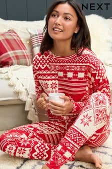 Rotes Norwegermuster - Langärmeliger Pyjama aus Baumwolle (M93326) | 33 €