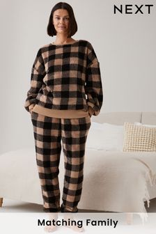 Neutral Check Matching Family Womens Cosy Fleece Pyjamas (M93334) | 51 €