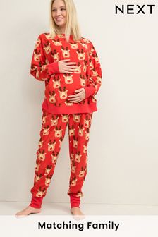 Red Reindeer Matching Family Womens Maternity Cosy Pyjamas (M93402) | SGD 48